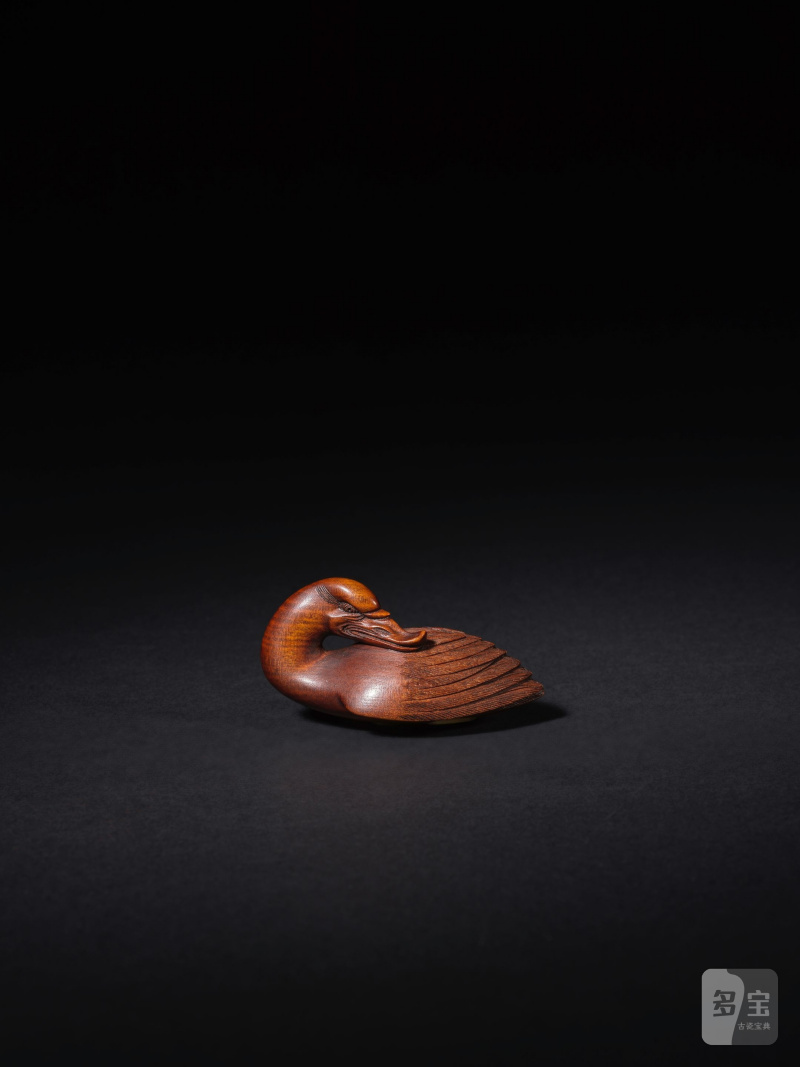 木彫根付 鴨 銘「舟民作」 19世紀 | NETSUKE EN BOIS REPRÉSENTANT UN CANARD COUCHÉ - 图8